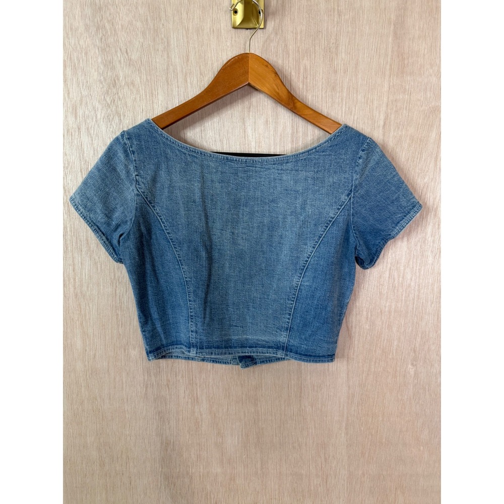 Vintage Ralph Lauren Denim Crop Top Blue Button Down Short Sleeve Shirt M - Picture 4 of 4